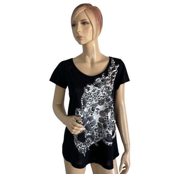 BUI de BARBARA BUI Women's Jersey Jeweled Print Short Sleeve Tee Small - Picture 1 of 9